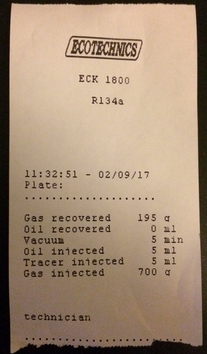 re-gassing cerberas air-con receipt