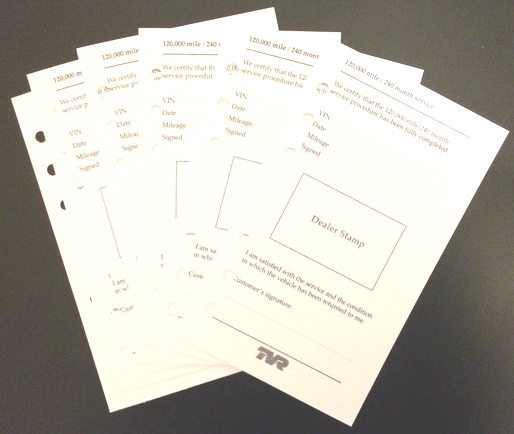 TVR Cerbera Service Cards