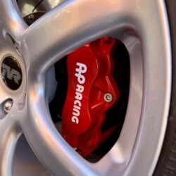 front brake caliper AP racing CP9200 fitted - close up